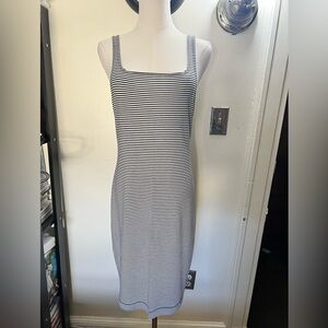 Zara Black and White Striped Square-Neck Bodycan Midi Dress Size L